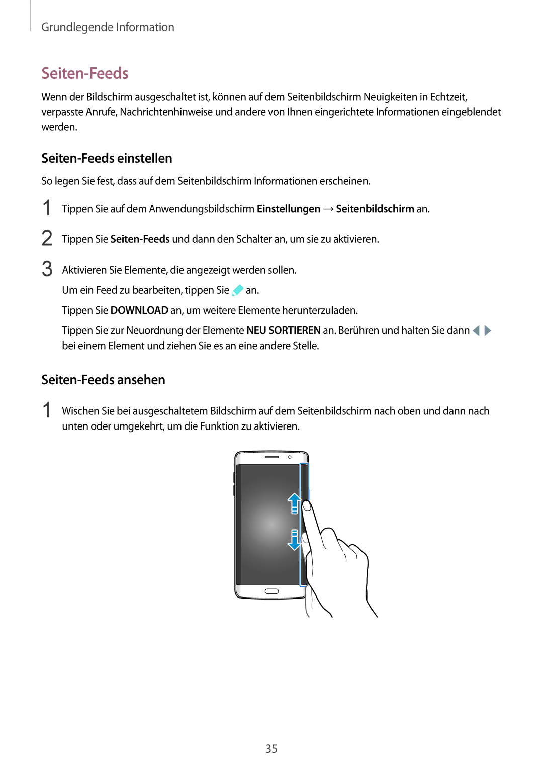 Samsung SM-G928FZDADBT, SM-G928FZKADBT, SM-G928FZSEDBT manual Seiten-Feeds einstellen, Seiten-Feeds ansehen 