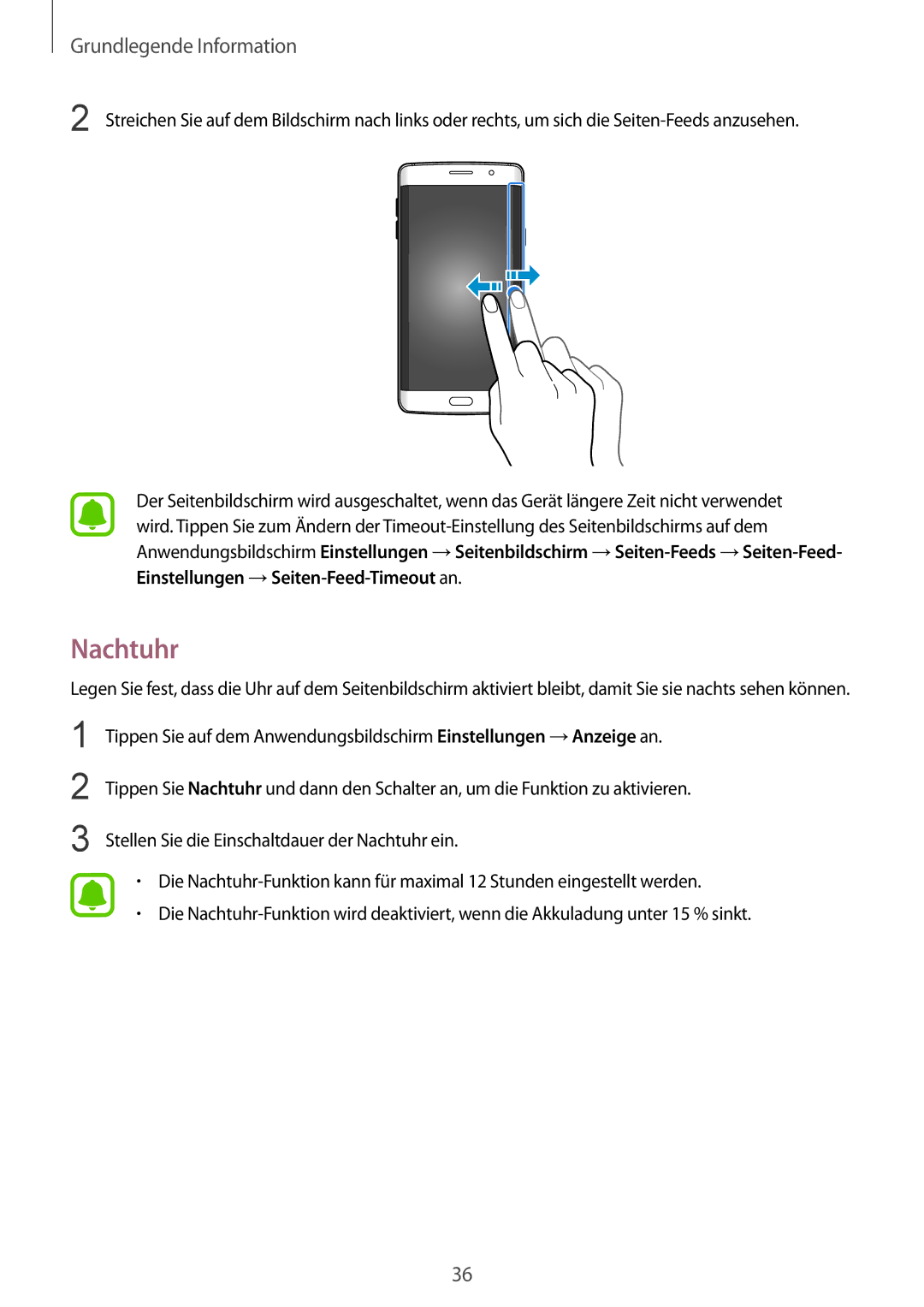 Samsung SM-G928FZKADBT, SM-G928FZSEDBT, SM-G928FZDADBT manual Nachtuhr 