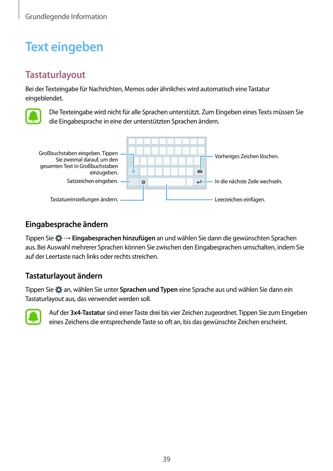 Samsung SM-G928FZKADBT, SM-G928FZSEDBT, SM-G928FZDADBT manual Text eingeben, Eingabesprache ändern, Tastaturlayout ändern 