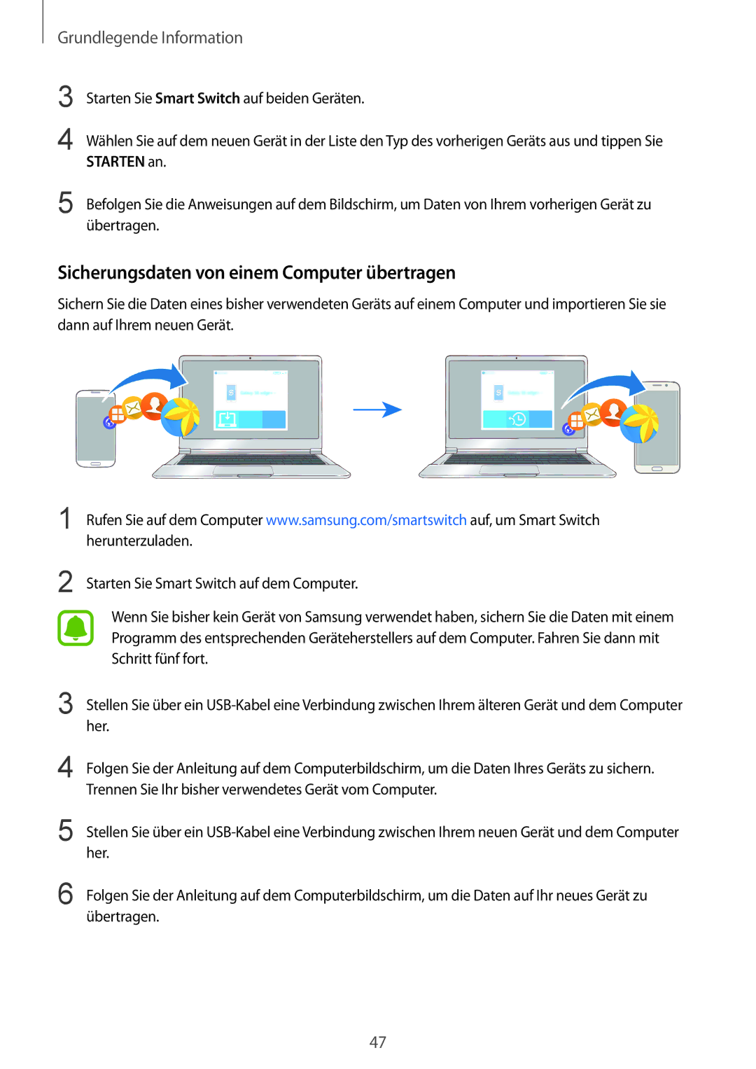 Samsung SM-G928FZDADBT, SM-G928FZKADBT, SM-G928FZSEDBT manual Sicherungsdaten von einem Computer übertragen 