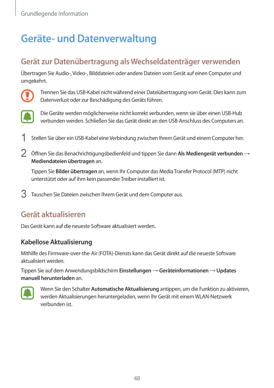 Samsung SM-G928FZKADBT, SM-G928FZSEDBT manual Geräte- und Datenverwaltung, Gerät aktualisieren, Kabellose Aktualisierung 