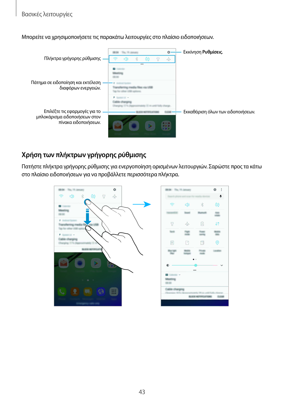 Samsung SM-G925FZKACOS, SM-G928FZKAEUR Χρήση των πλήκτρων γρήγορης ρύθμισης, Εκκίνηση Ρυθμίσεις Πλήκτρα γρήγορης ρύθμισης 