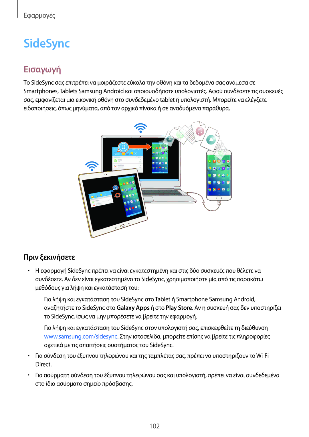 Samsung SM-G928FZKAEUR manual SideSync, Πριν ξεκινήσετε 