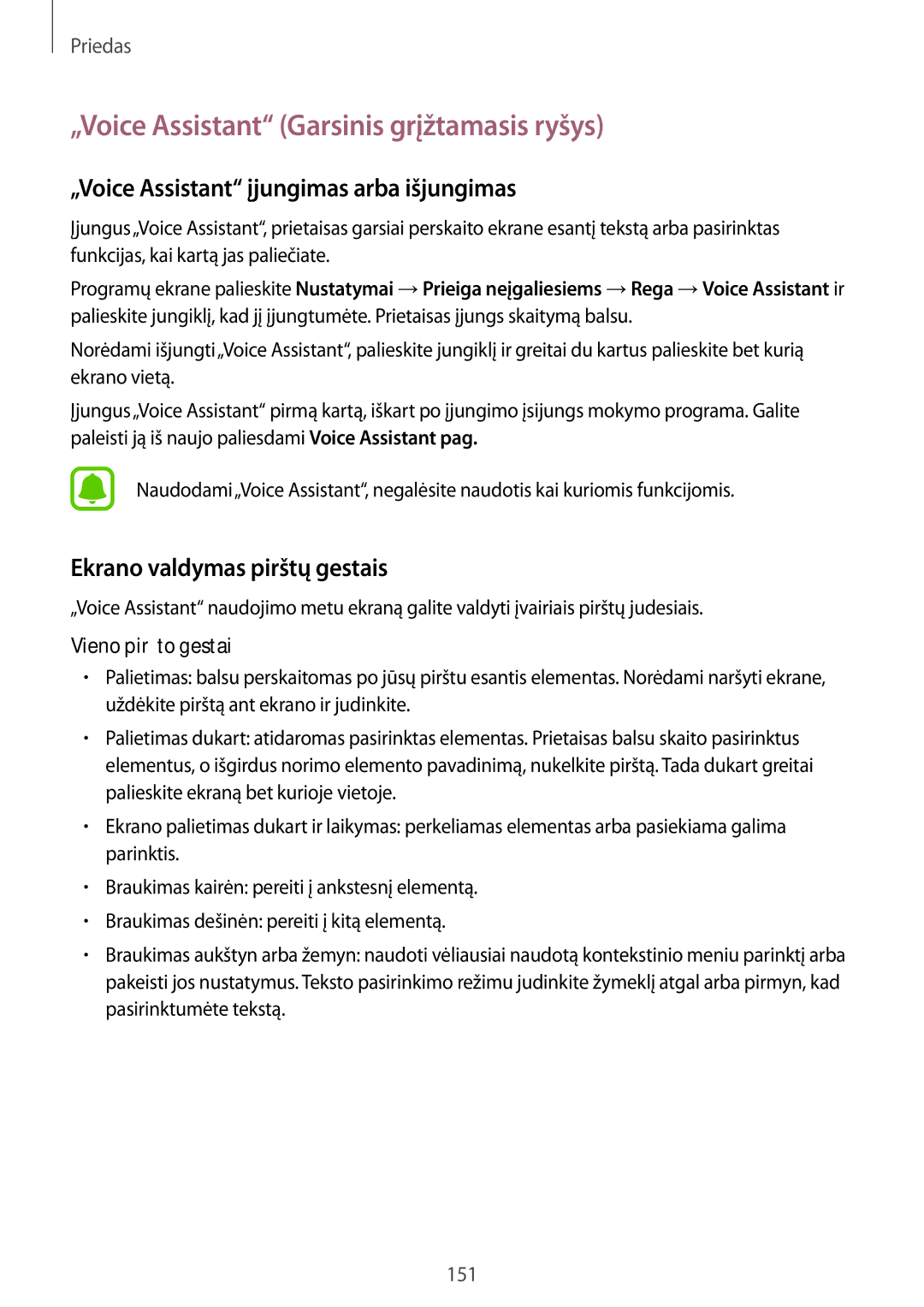 Samsung SM-G928FZDASEB manual „Voice Assistant Garsinis grįžtamasis ryšys, „Voice Assistant įjungimas arba išjungimas 