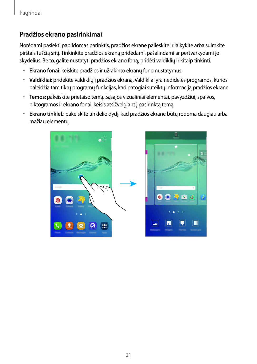 Samsung SM-G928FZDASEB, SM-G928FZKASEB, SM-G928FZKESEB, SM-G928FZSASEB, SM-G928FZDESEB manual Pradžios ekrano pasirinkimai 