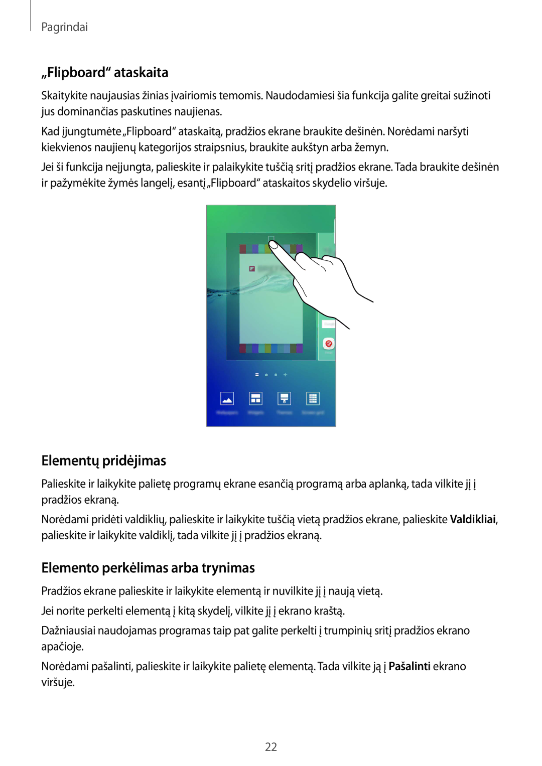 Samsung SM-G928FZKESEB, SM-G928FZKASEB manual „Flipboard ataskaita, Elementų pridėjimas, Elemento perkėlimas arba trynimas 