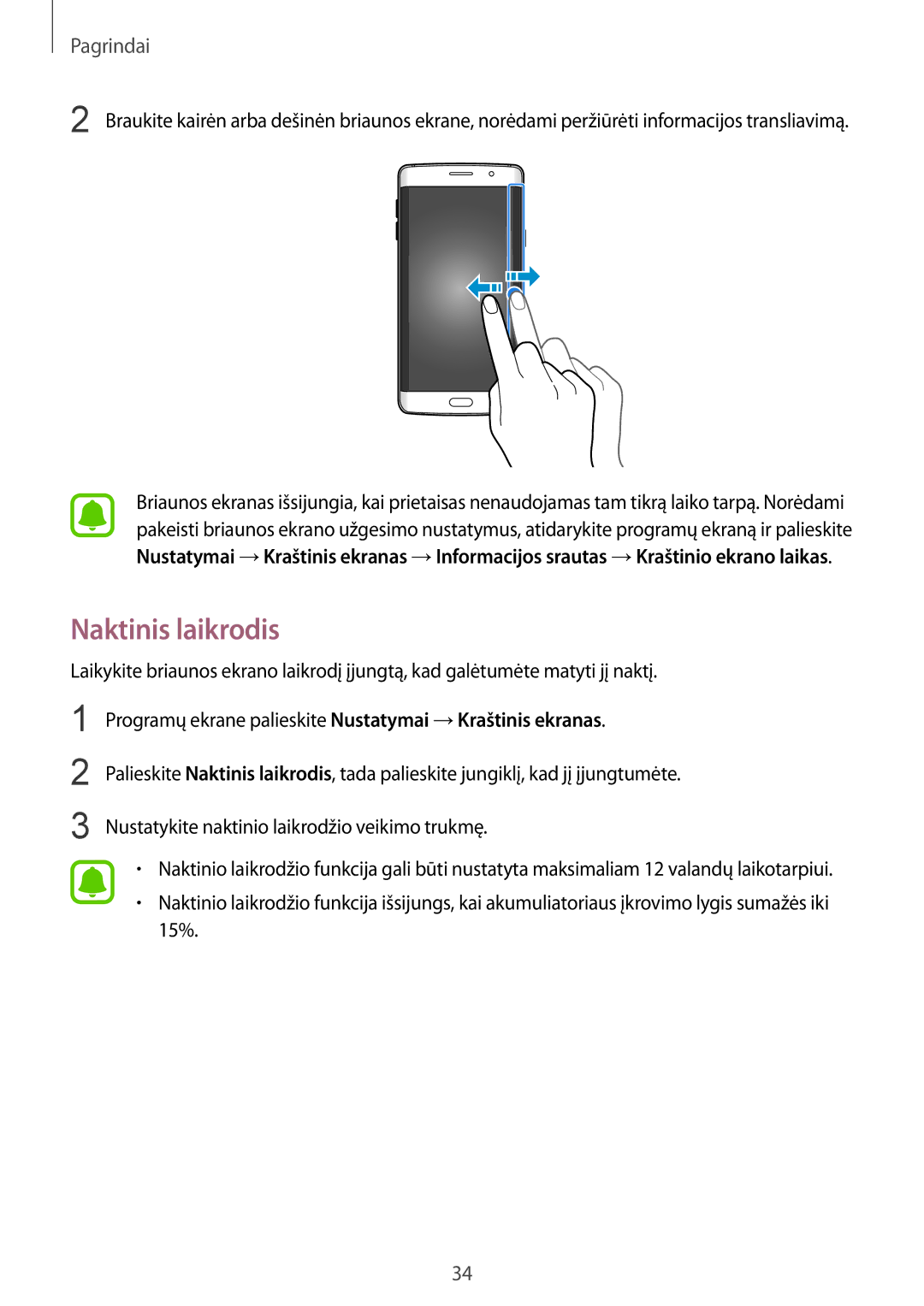 Samsung SM-G928FZDESEB, SM-G928FZKASEB, SM-G928FZDASEB, SM-G928FZKESEB, SM-G928FZSASEB manual Naktinis laikrodis 