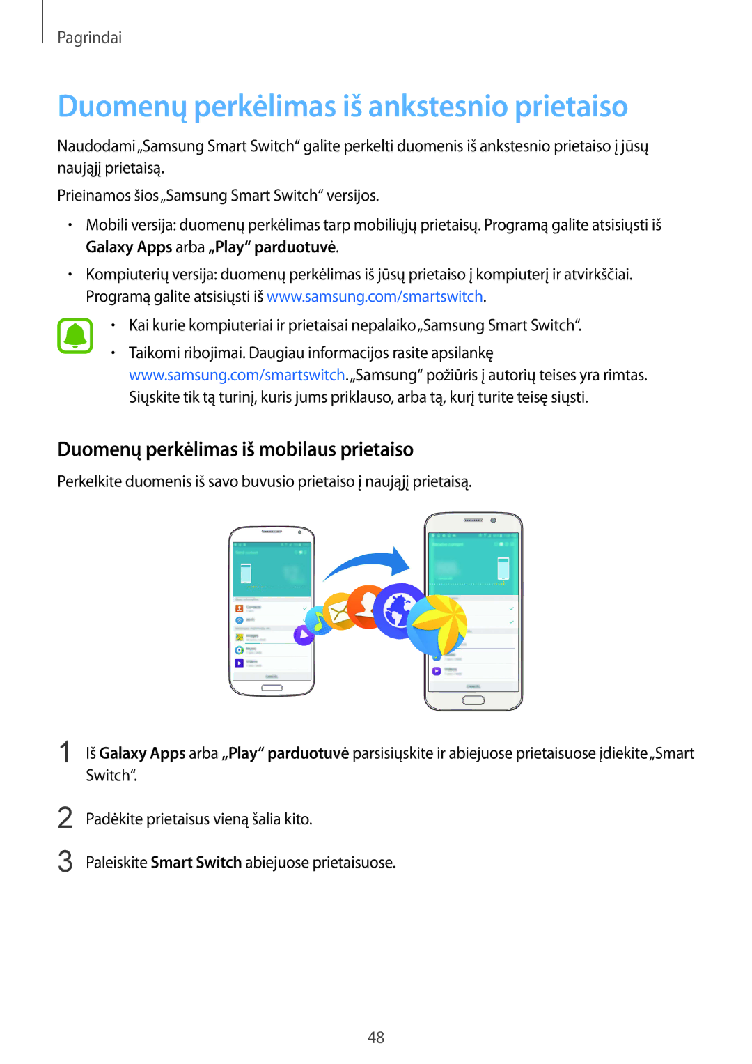 Samsung SM-G928FZSASEB manual Duomenų perkėlimas iš ankstesnio prietaiso, Duomenų perkėlimas iš mobilaus prietaiso 