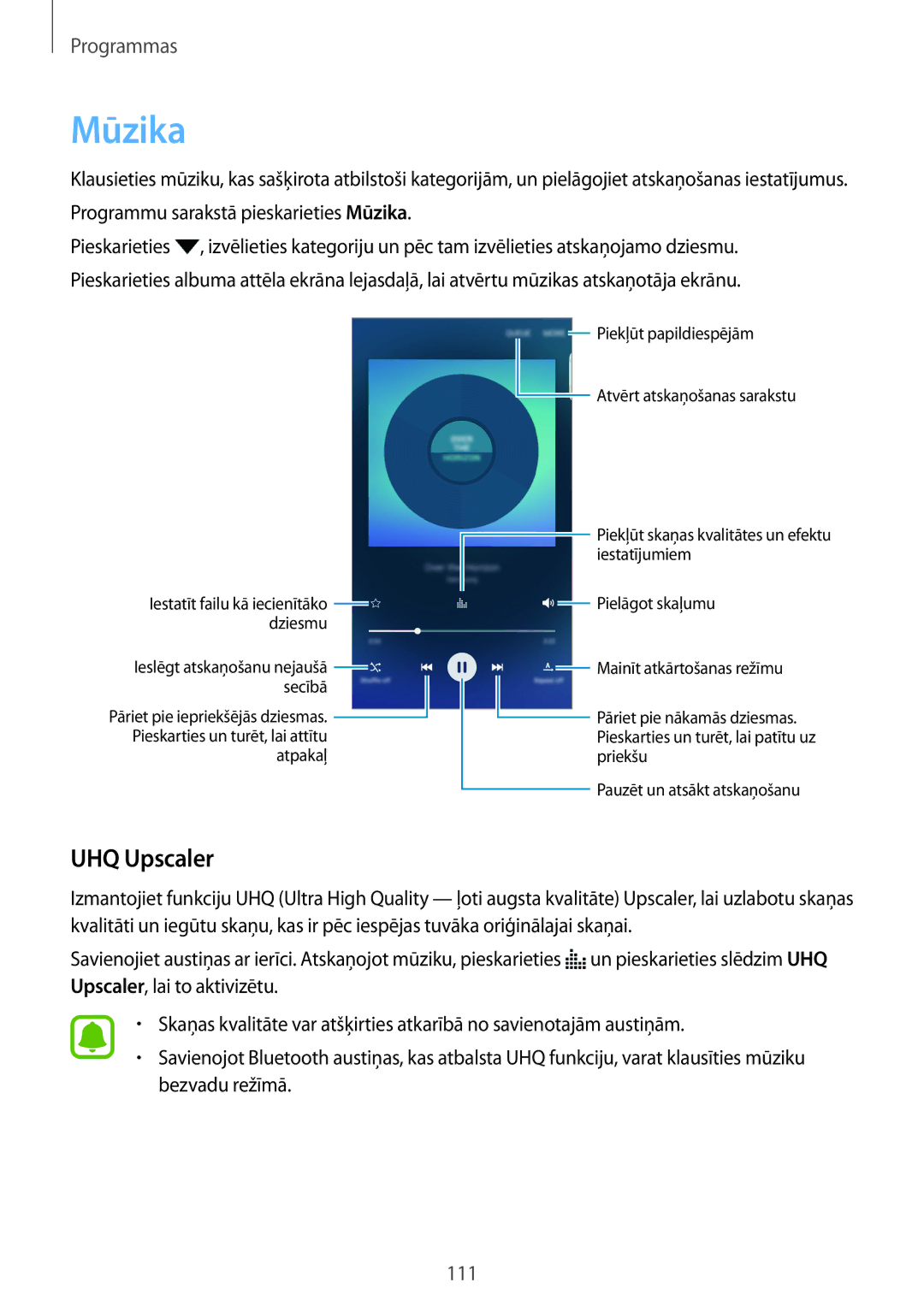 Samsung SM-G928FZDASEB, SM-G928FZKASEB, SM-G928FZKESEB, SM-G928FZSASEB, SM-G928FZDESEB manual Mūzika, UHQ Upscaler 