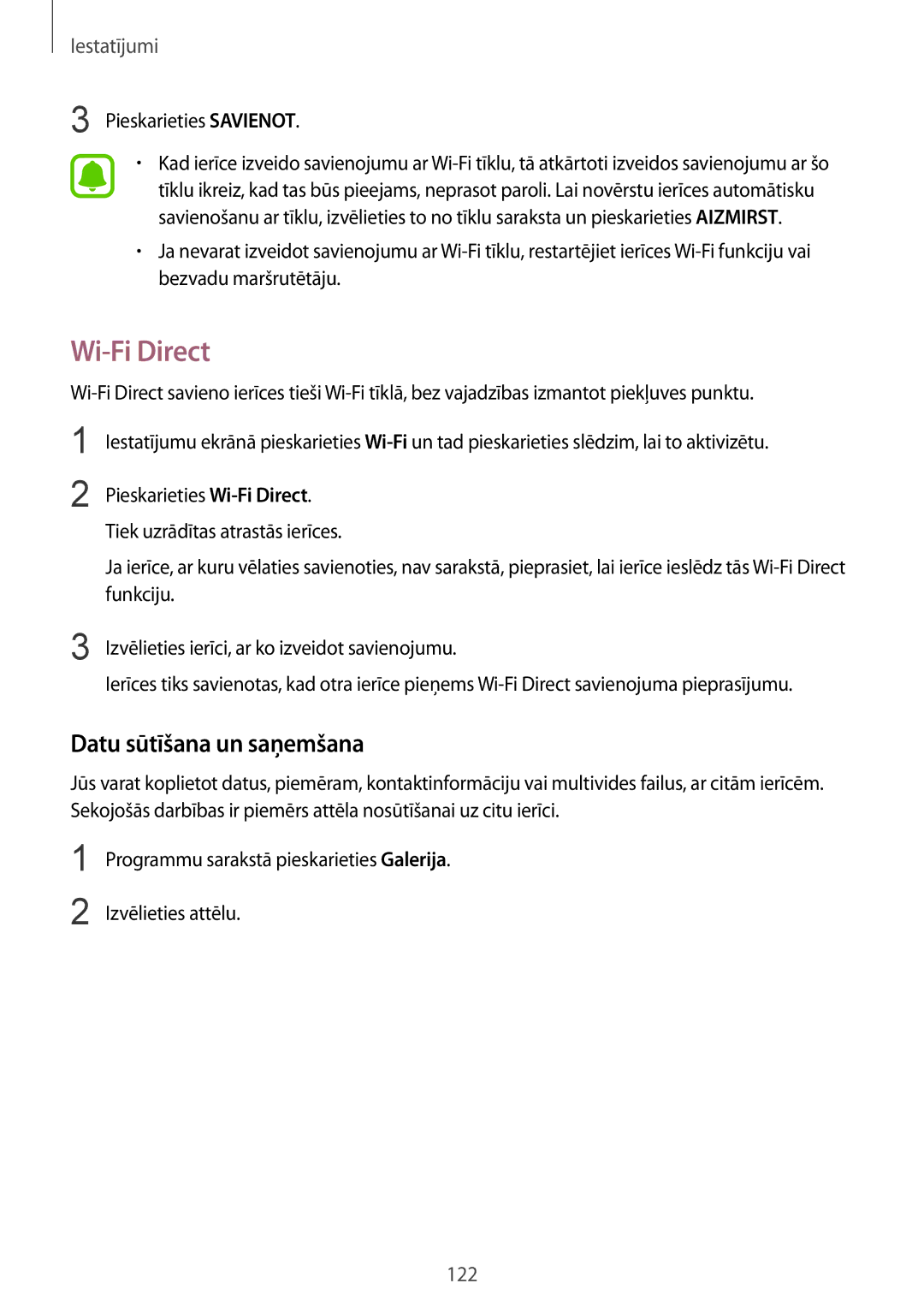 Samsung SM-G928FZKESEB, SM-G928FZKASEB, SM-G928FZDASEB Wi-Fi Direct, Datu sūtīšana un saņemšana, Pieskarieties Savienot 