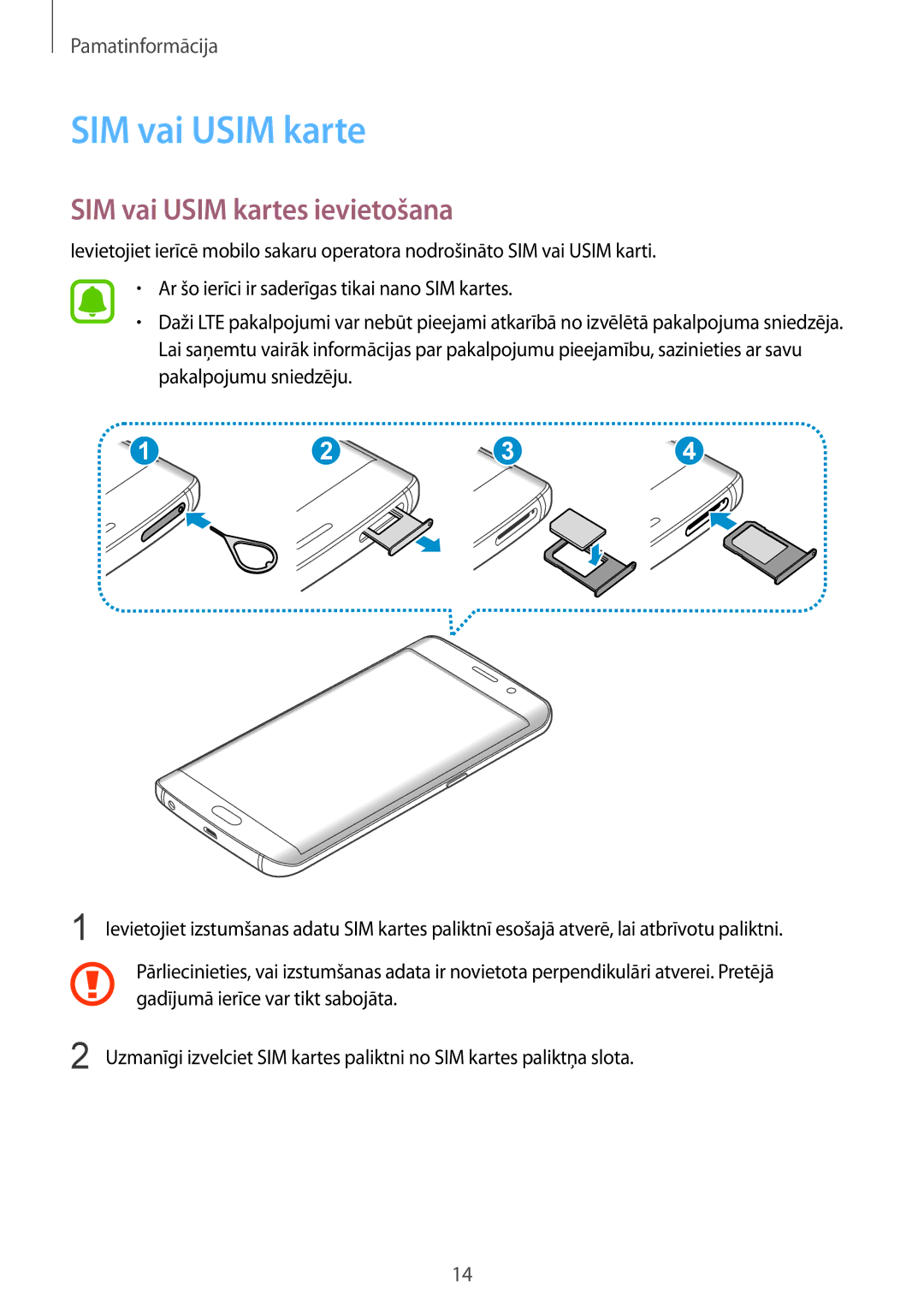 Samsung SM-G928FZDESEB, SM-G928FZKASEB, SM-G928FZDASEB, SM-G928FZKESEB, SM-G928FZSASEB SIM vai Usim kartes ievietošana 