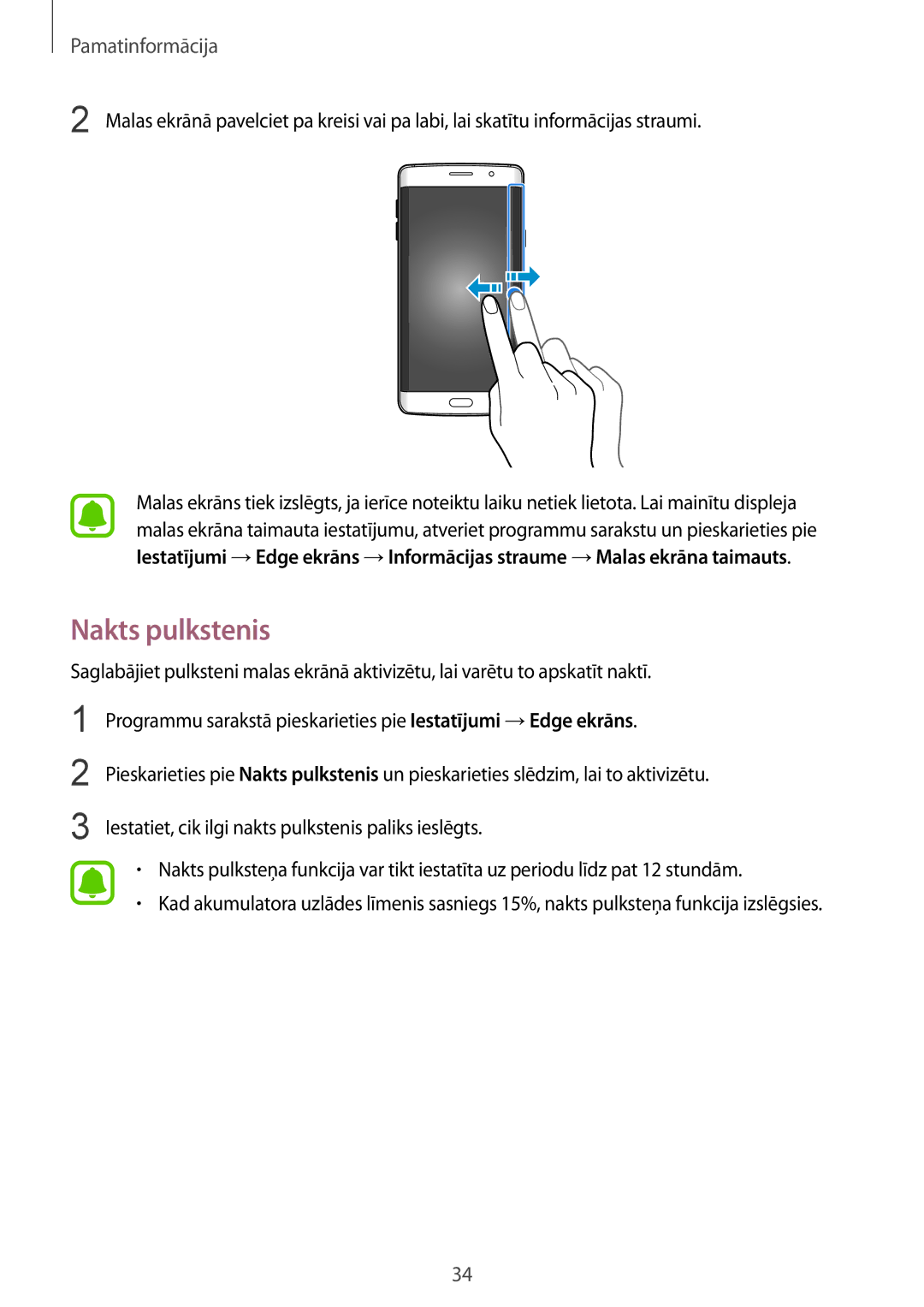 Samsung SM-G928FZDESEB, SM-G928FZKASEB, SM-G928FZDASEB, SM-G928FZKESEB, SM-G928FZSASEB manual Nakts pulkstenis 