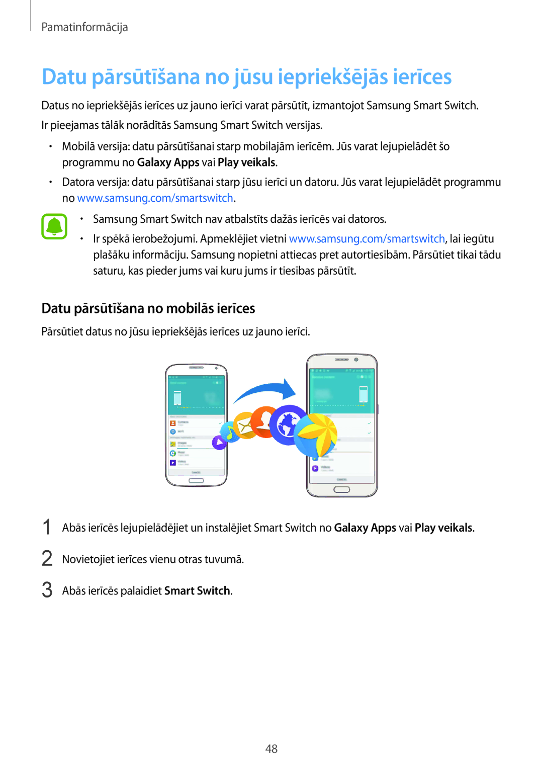 Samsung SM-G928FZSASEB, SM-G928FZKASEB Datu pārsūtīšana no jūsu iepriekšējās ierīces, Datu pārsūtīšana no mobilās ierīces 