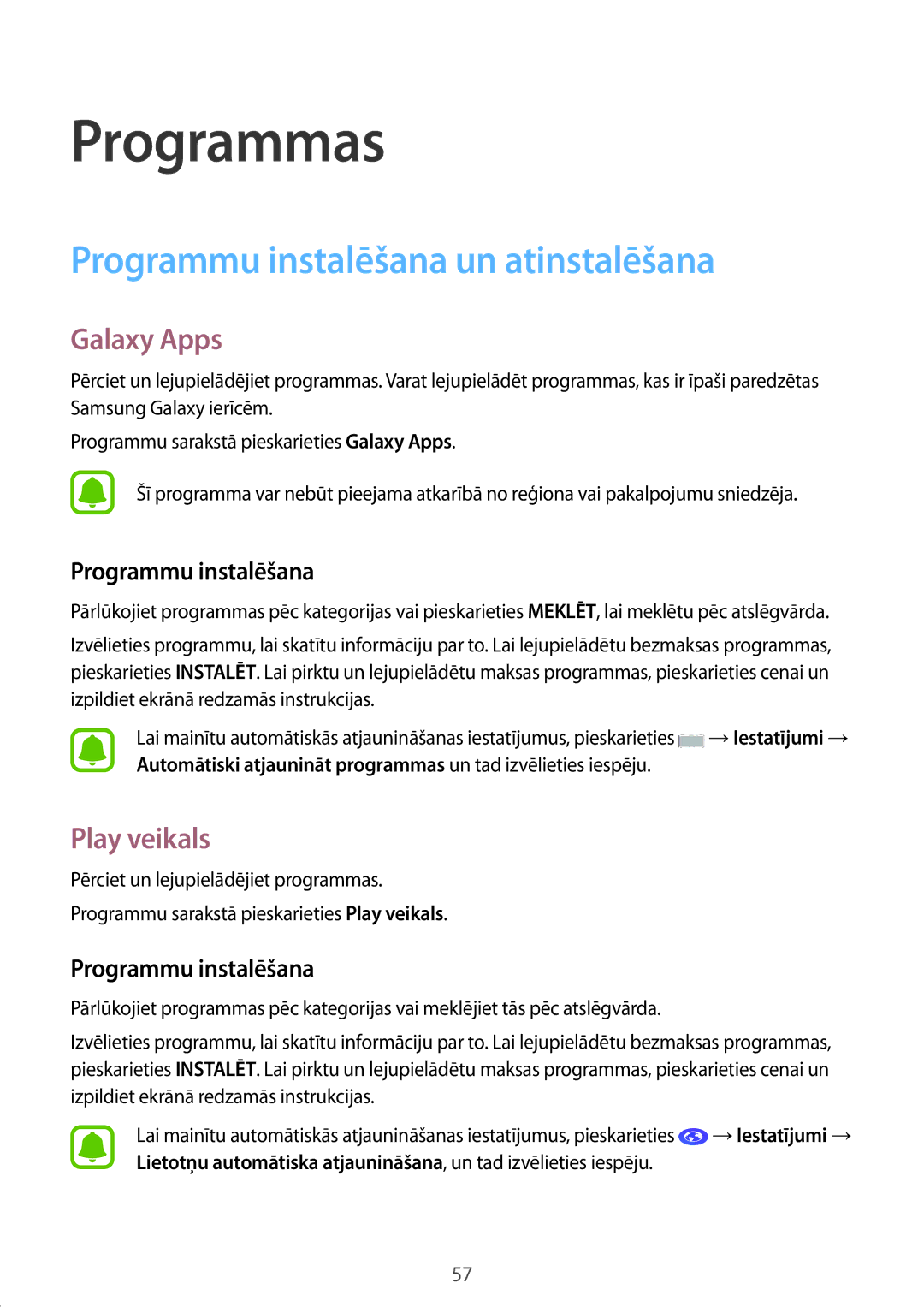 Samsung SM-G928FZKESEB, SM-G928FZKASEB, SM-G928FZDASEB Programmu instalēšana un atinstalēšana, Galaxy Apps, Play veikals 