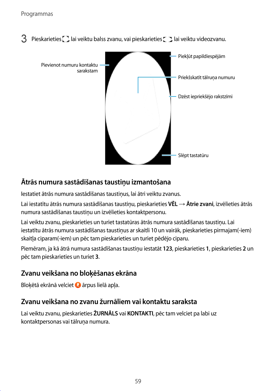 Samsung SM-G928FZDESEB, SM-G928FZKASEB Ātrās numura sastādīšanas taustiņu izmantošana, Zvanu veikšana no bloķēšanas ekrāna 