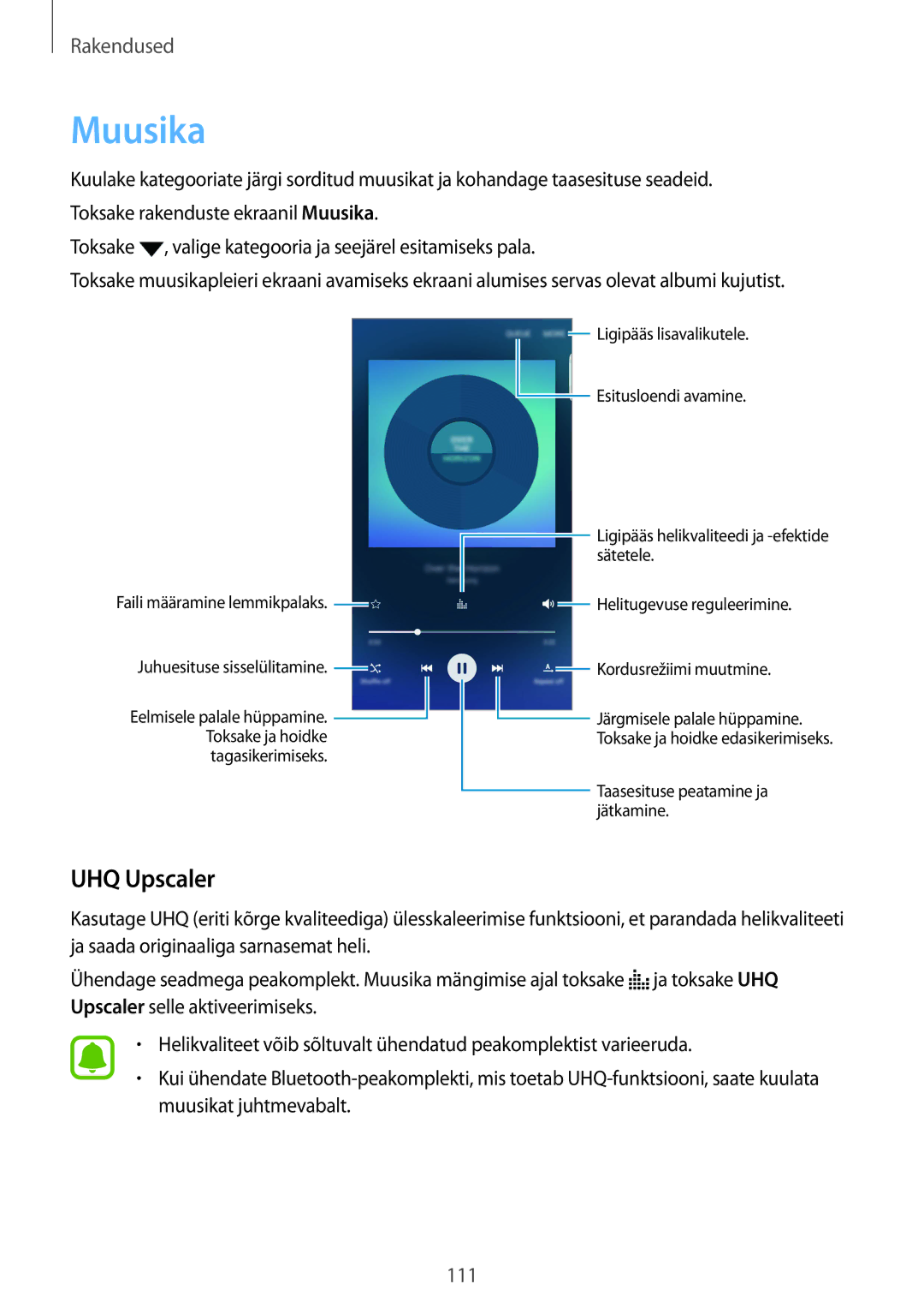 Samsung SM-G928FZDASEB, SM-G928FZKASEB, SM-G928FZKESEB, SM-G928FZSASEB, SM-G928FZDESEB manual Muusika, UHQ Upscaler 