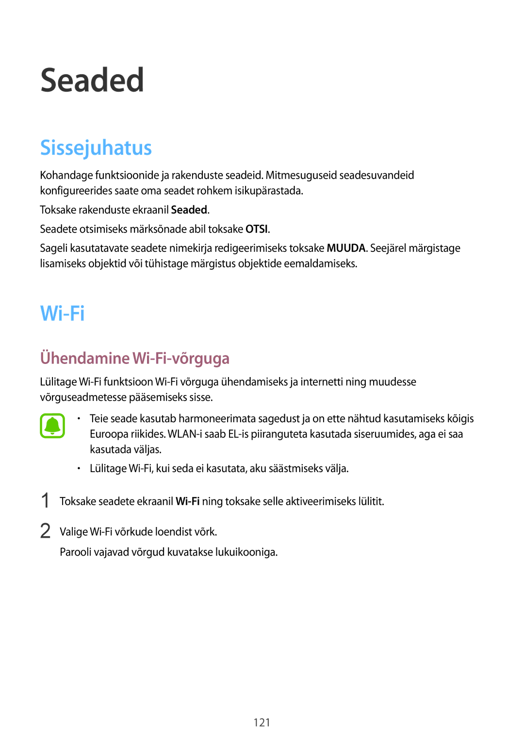 Samsung SM-G928FZDASEB, SM-G928FZKASEB, SM-G928FZKESEB, SM-G928FZSASEB manual Sissejuhatus, Ühendamine Wi-Fi-võrguga 