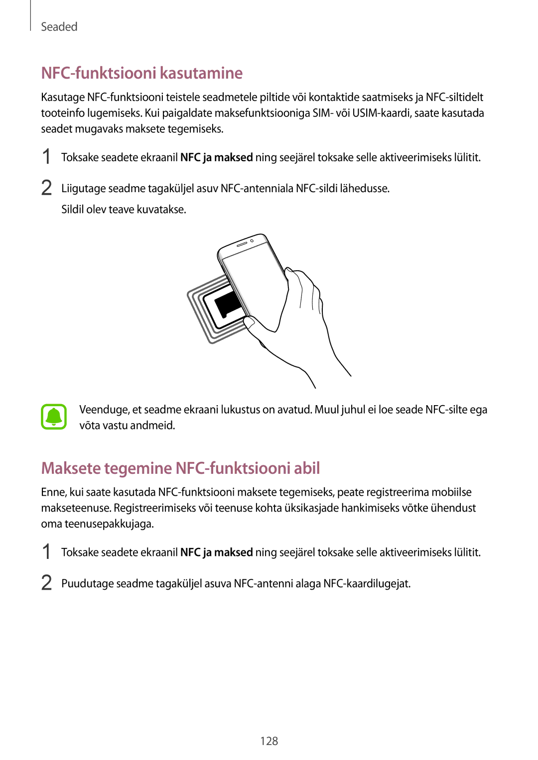 Samsung SM-G928FZSASEB, SM-G928FZKASEB, SM-G928FZDASEB NFC-funktsiooni kasutamine, Maksete tegemine NFC-funktsiooni abil 