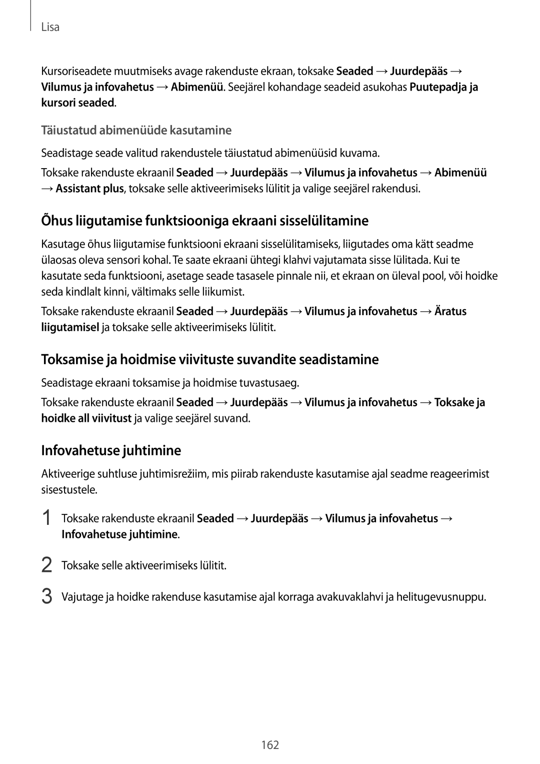 Samsung SM-G928FZKESEB, SM-G928FZKASEB manual Õhus liigutamise funktsiooniga ekraani sisselülitamine, Infovahetuse juhtimine 