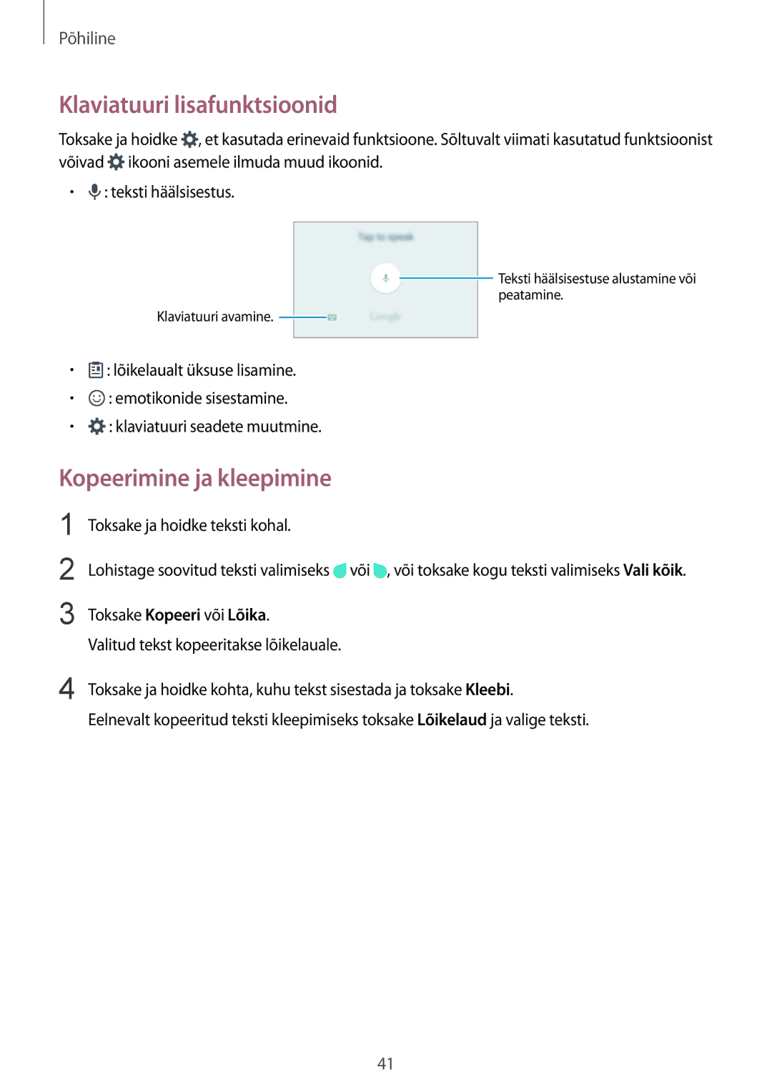 Samsung SM-G928FZDASEB, SM-G928FZKASEB, SM-G928FZKESEB manual Klaviatuuri lisafunktsioonid, Kopeerimine ja kleepimine 