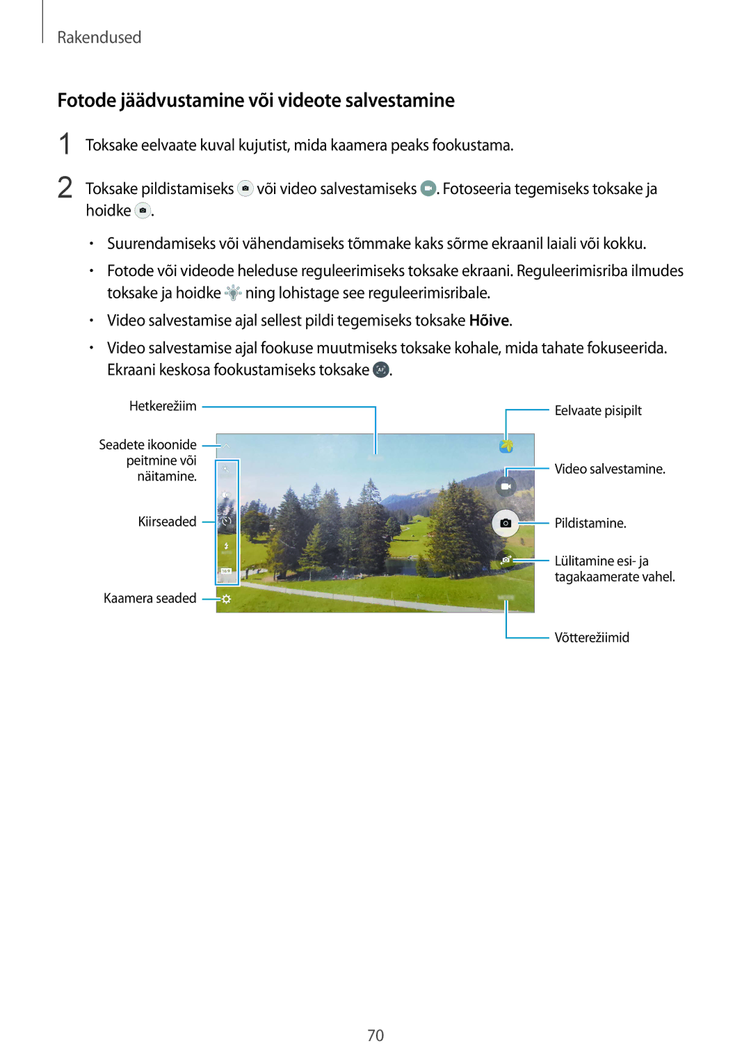 Samsung SM-G928FZKASEB, SM-G928FZDASEB, SM-G928FZKESEB, SM-G928FZSASEB manual Fotode jäädvustamine või videote salvestamine 