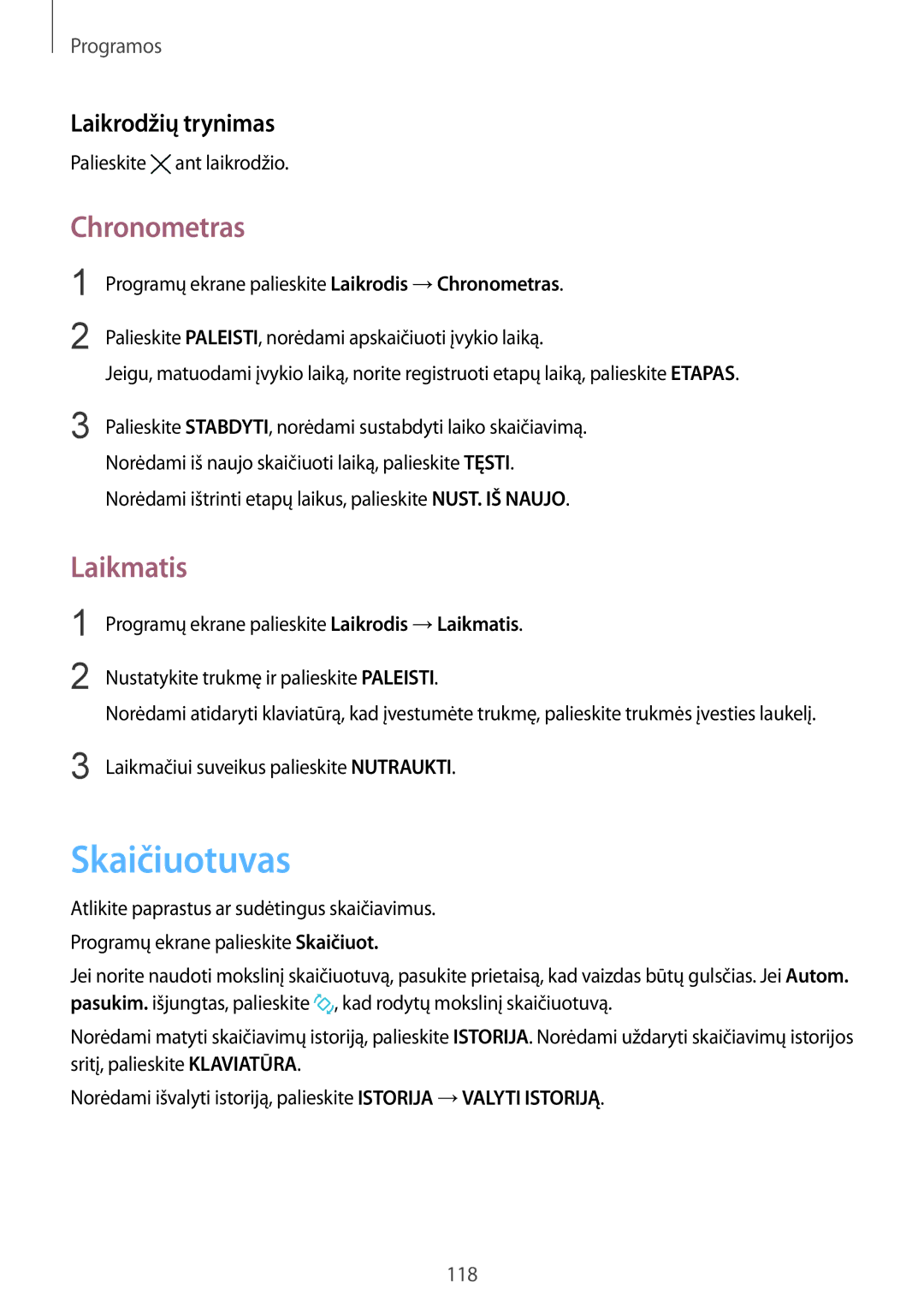 Samsung SM-G928FZSASEB manual Skaičiuotuvas, Chronometras, Laikmatis, Laikrodžių trynimas, Palieskite ant laikrodžio 