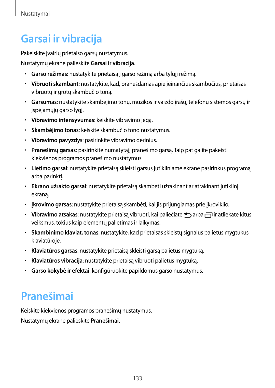 Samsung SM-G928FZSASEB, SM-G928FZKASEB, SM-G928FZDASEB, SM-G928FZKESEB, SM-G928FZDESEB manual Garsai ir vibracija, Pranešimai 