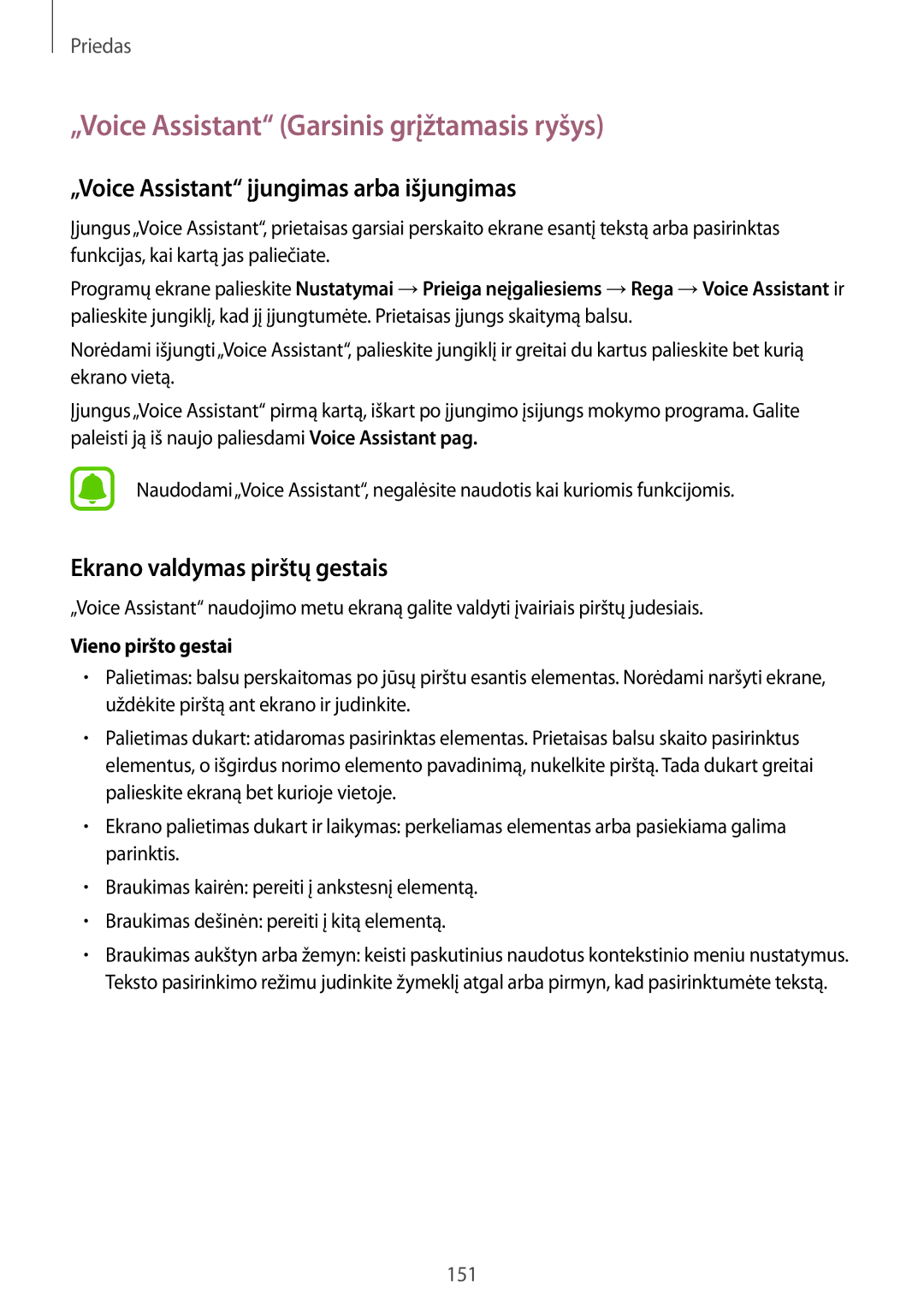 Samsung SM-G928FZDASEB manual „Voice Assistant Garsinis grįžtamasis ryšys, „Voice Assistant įjungimas arba išjungimas 