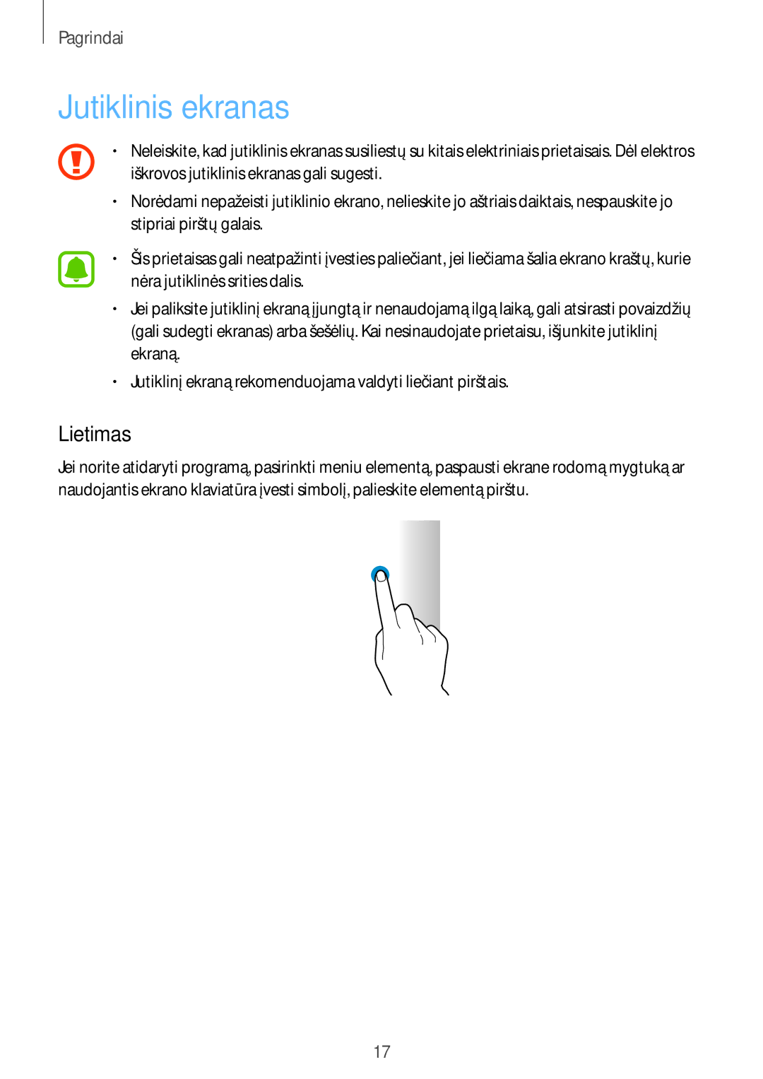 Samsung SM-G928FZKESEB, SM-G928FZKASEB, SM-G928FZDASEB, SM-G928FZSASEB, SM-G928FZDESEB manual Jutiklinis ekranas, Lietimas 