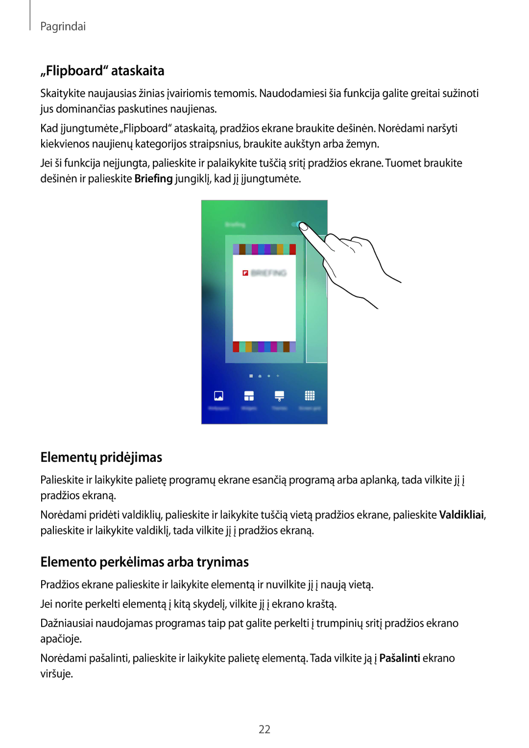 Samsung SM-G928FZKESEB, SM-G928FZKASEB manual „Flipboard ataskaita, Elementų pridėjimas, Elemento perkėlimas arba trynimas 