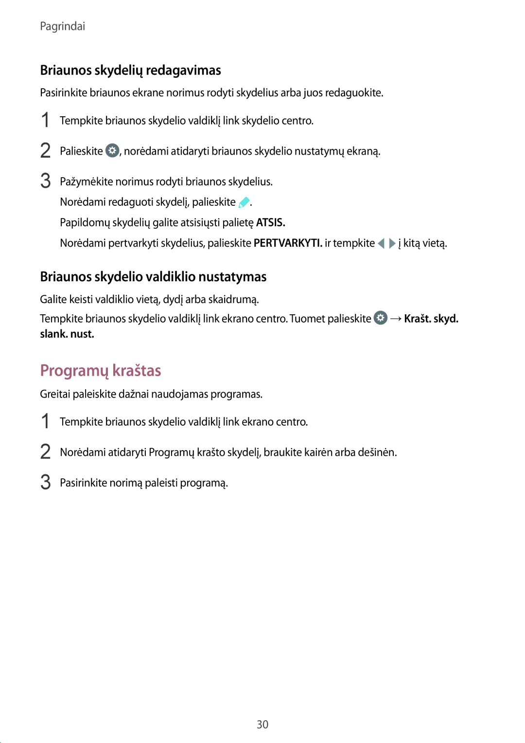 Samsung SM-G928FZKASEB manual Programų kraštas, Briaunos skydelių redagavimas, Briaunos skydelio valdiklio nustatymas 