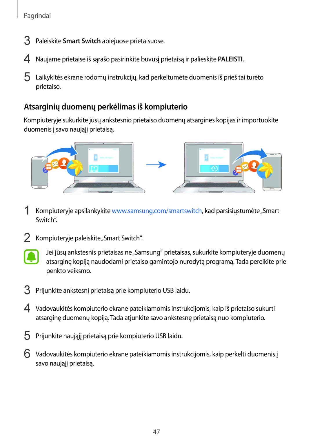 Samsung SM-G928FZKESEB, SM-G928FZKASEB, SM-G928FZDASEB, SM-G928FZSASEB manual Atsarginių duomenų perkėlimas iš kompiuterio 