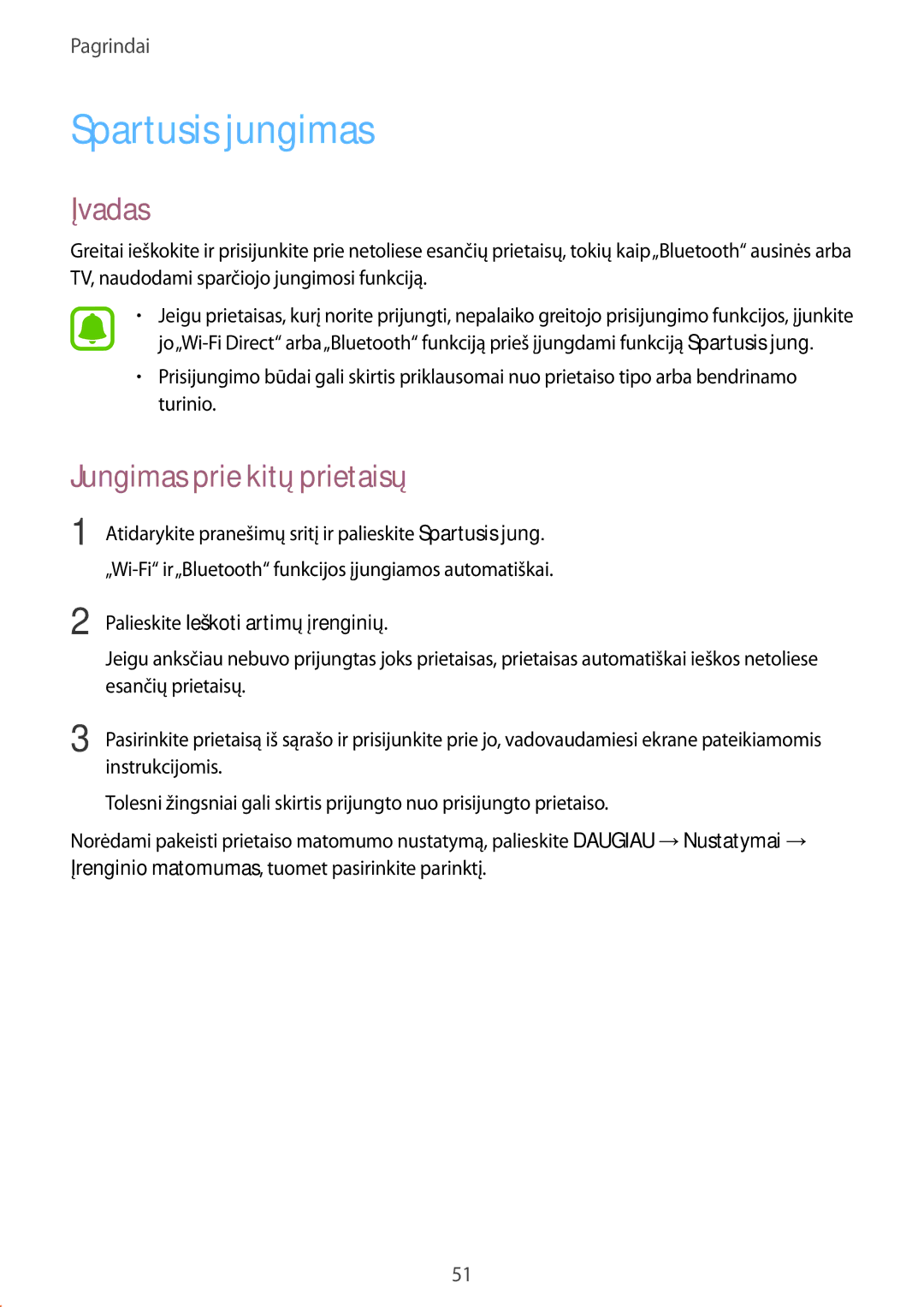 Samsung SM-G928FZDASEB manual Spartusis jungimas, Jungimas prie kitų prietaisų, Palieskite Ieškoti artimų įrenginių 