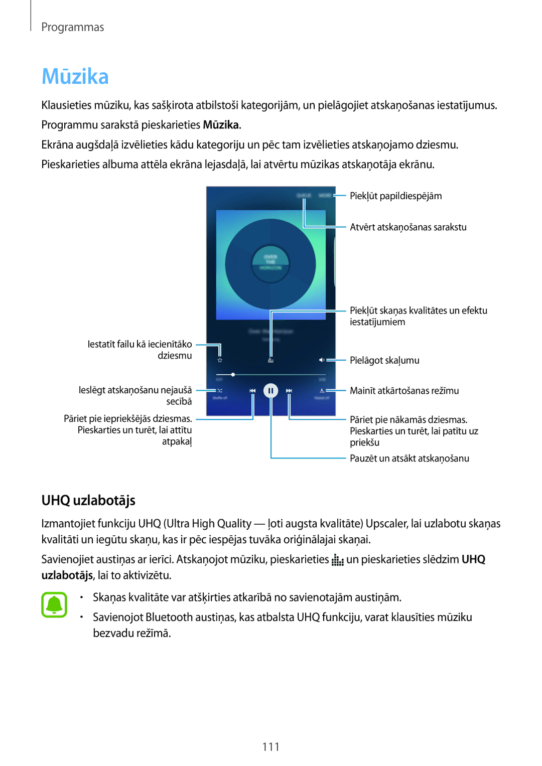 Samsung SM-G928FZDASEB, SM-G928FZKASEB, SM-G928FZKESEB, SM-G928FZSASEB, SM-G928FZDESEB manual Mūzika, UHQ uzlabotājs 