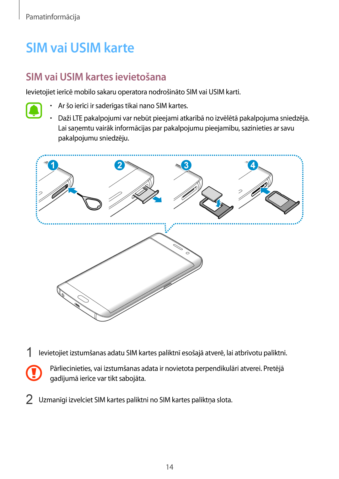 Samsung SM-G928FZDESEB, SM-G928FZKASEB, SM-G928FZDASEB, SM-G928FZKESEB, SM-G928FZSASEB SIM vai Usim kartes ievietošana 