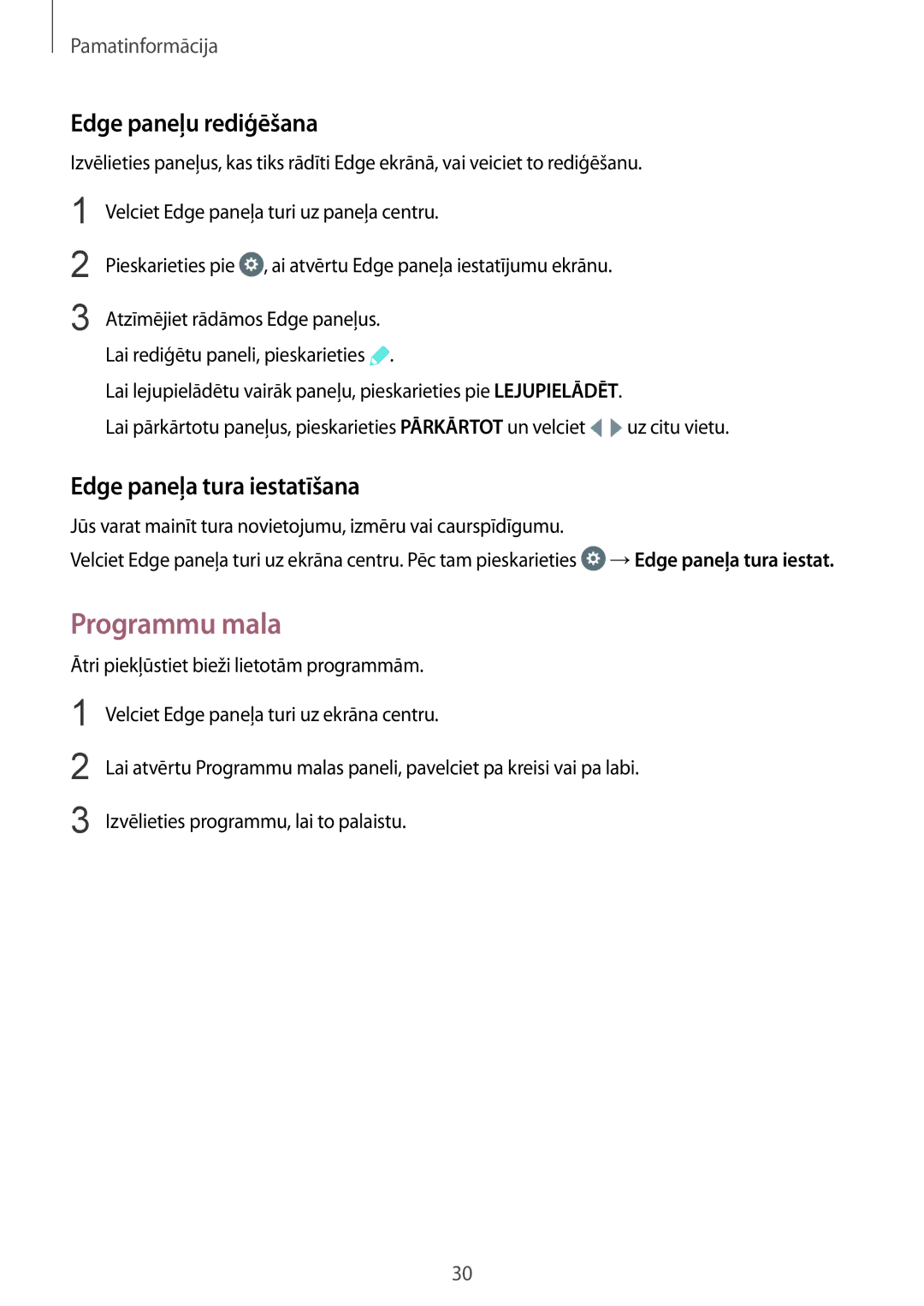 Samsung SM-G928FZKASEB, SM-G928FZDASEB, SM-G928FZKESEB Programmu mala, Edge paneļu rediģēšana, Edge paneļa tura iestatīšana 