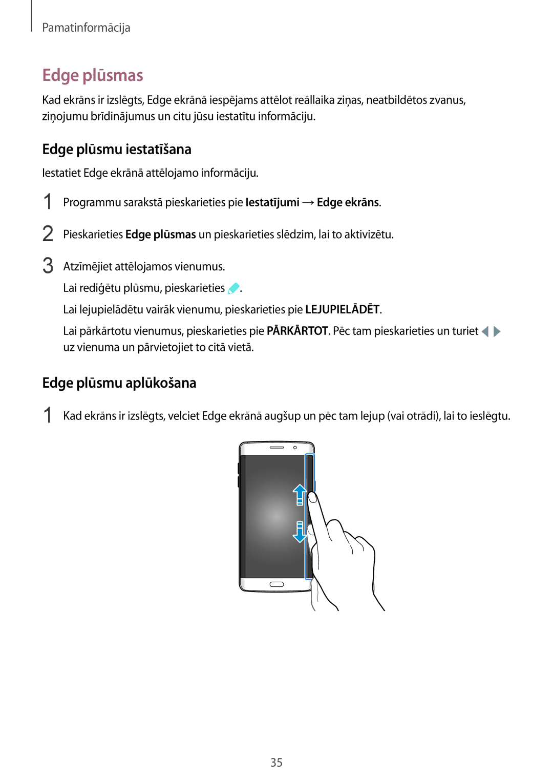 Samsung SM-G928FZKASEB, SM-G928FZDASEB, SM-G928FZKESEB manual Edge plūsmas, Edge plūsmu iestatīšana, Edge plūsmu aplūkošana 