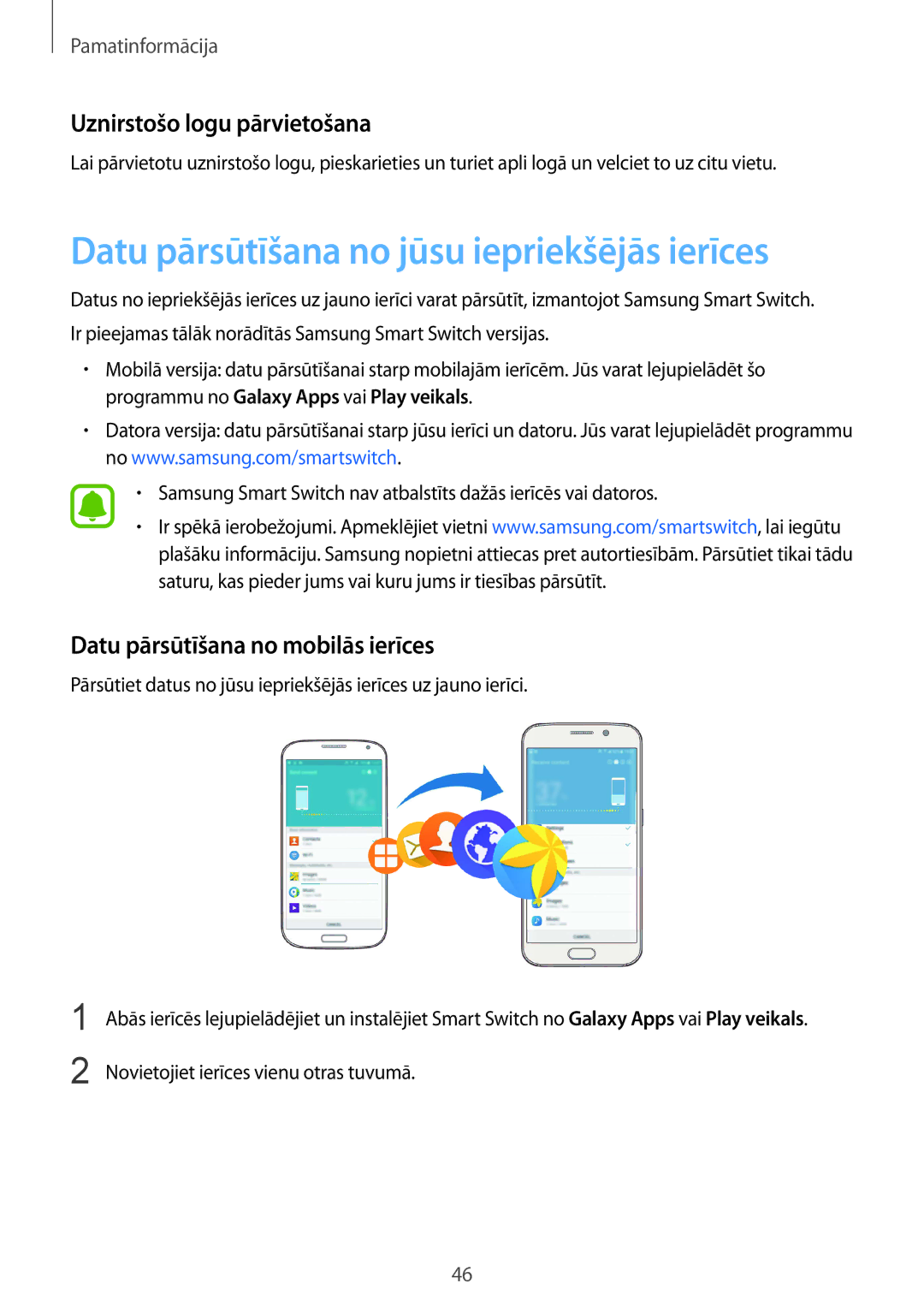 Samsung SM-G928FZDASEB, SM-G928FZKASEB manual Datu pārsūtīšana no jūsu iepriekšējās ierīces, Uznirstošo logu pārvietošana 