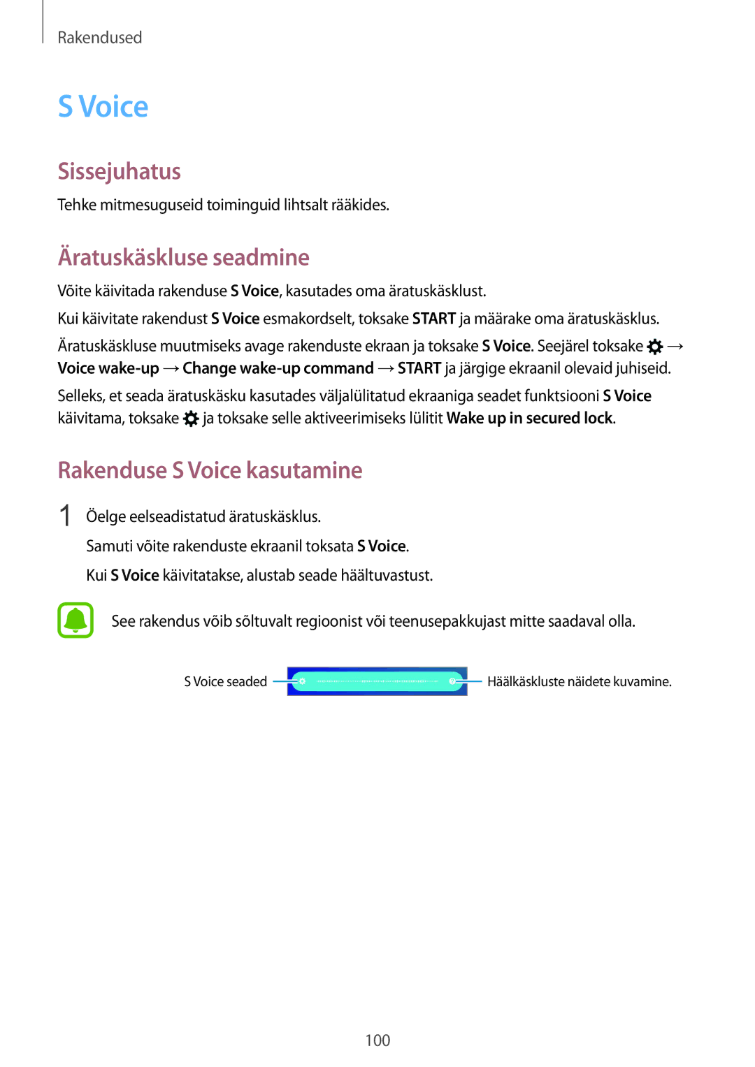 Samsung SM-G928FZKASEB, SM-G928FZDASEB, SM-G928FZKESEB manual Äratuskäskluse seadmine, Rakenduse S Voice kasutamine 