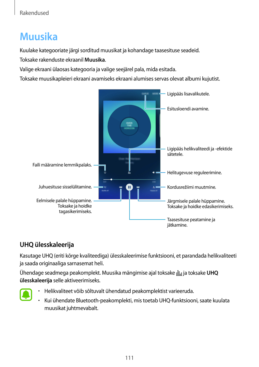 Samsung SM-G928FZDASEB, SM-G928FZKASEB, SM-G928FZKESEB, SM-G928FZSASEB, SM-G928FZDESEB manual Muusika, UHQ ülesskaleerija 