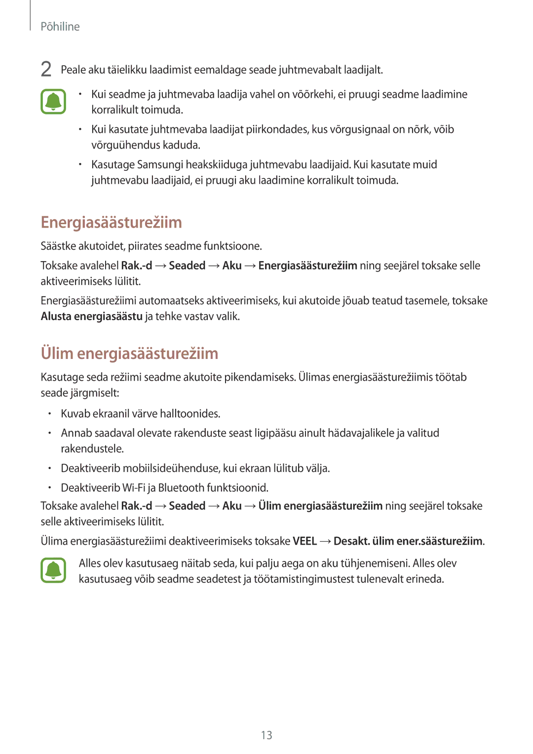 Samsung SM-G928FZSASEB, SM-G928FZKASEB, SM-G928FZDASEB, SM-G928FZKESEB manual Energiasäästurežiim, Ülim energiasäästurežiim 