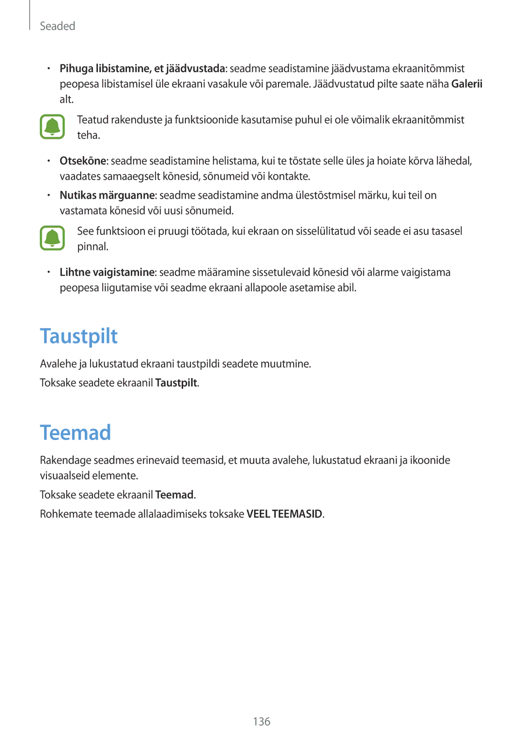 Samsung SM-G928FZDASEB, SM-G928FZKASEB, SM-G928FZKESEB, SM-G928FZSASEB, SM-G928FZDESEB manual Taustpilt, Teemad 