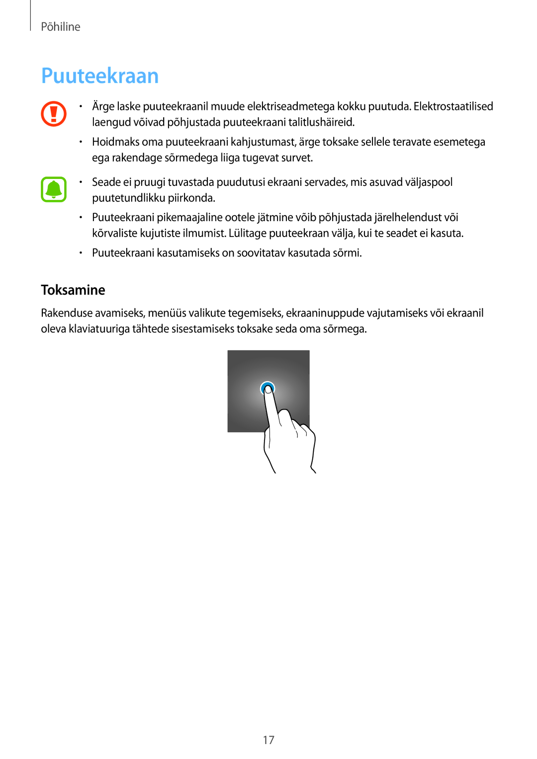 Samsung SM-G928FZKESEB, SM-G928FZKASEB, SM-G928FZDASEB, SM-G928FZSASEB, SM-G928FZDESEB manual Puuteekraan, Toksamine 