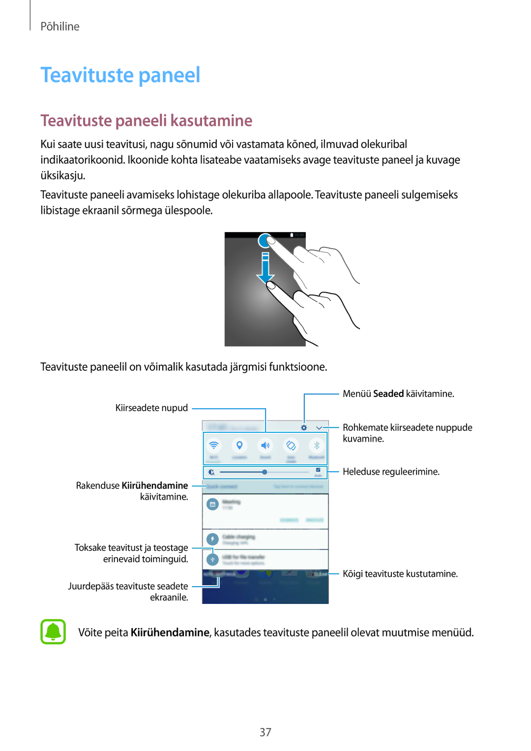 Samsung SM-G928FZKESEB, SM-G928FZKASEB, SM-G928FZDASEB, SM-G928FZSASEB, SM-G928FZDESEB manual Teavituste paneeli kasutamine 