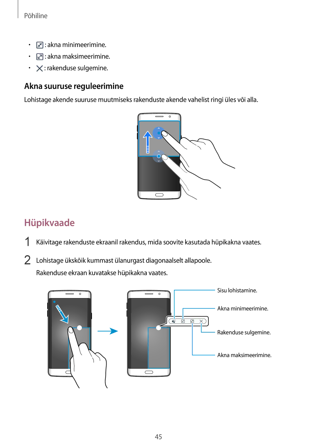 Samsung SM-G928FZKASEB, SM-G928FZDASEB, SM-G928FZKESEB, SM-G928FZSASEB, SM-G928FZDESEB Hüpikvaade, Akna suuruse reguleerimine 