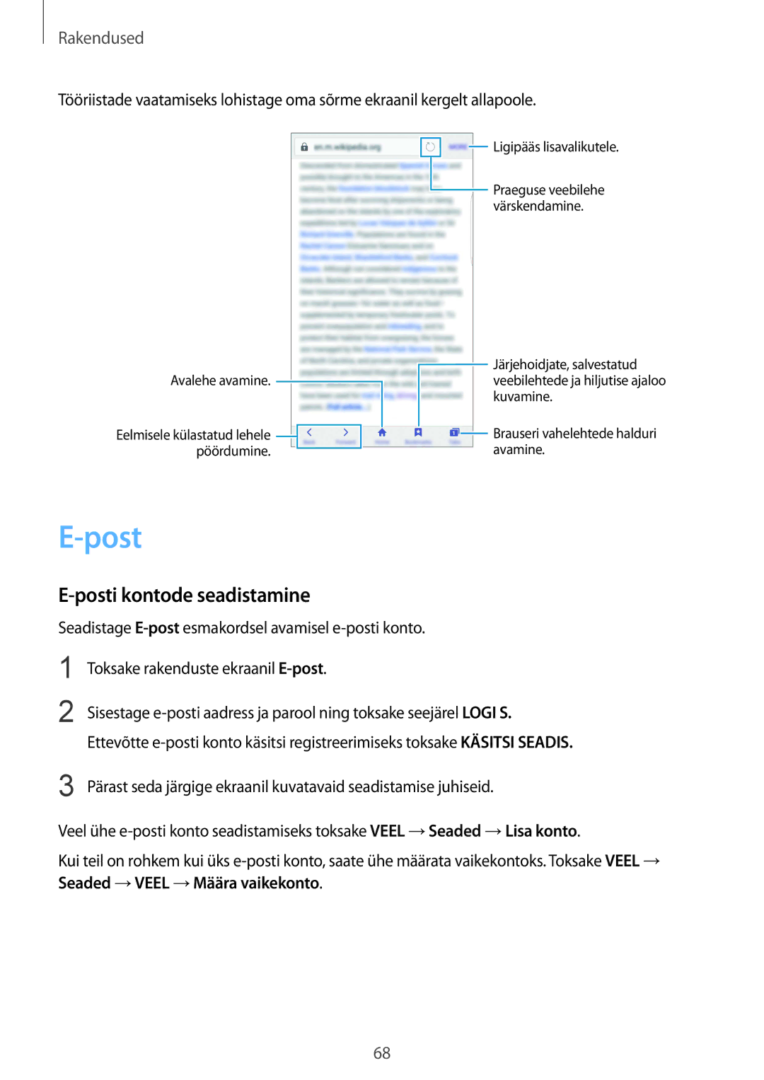 Samsung SM-G928FZSASEB, SM-G928FZKASEB, SM-G928FZDASEB, SM-G928FZKESEB, SM-G928FZDESEB manual Posti kontode seadistamine 