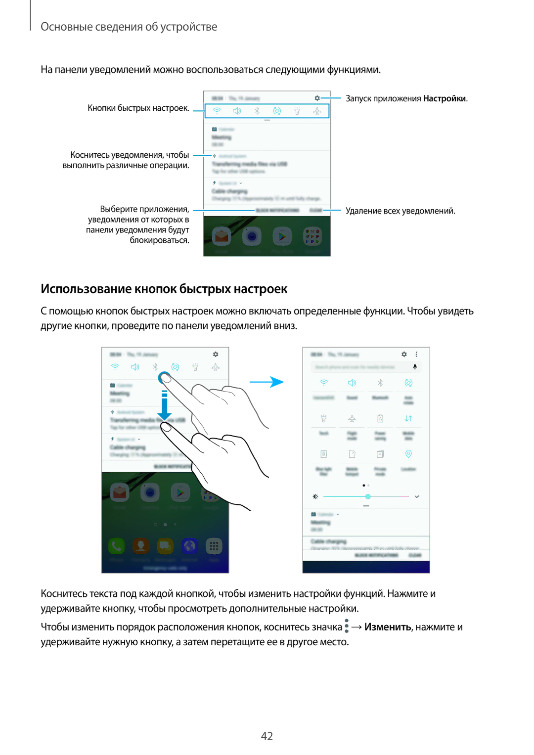 Samsung SM-G925FZGASER, SM-G928FZKASEB, SM-G928FZDASEB, SM-G928FZKESEB, SM-G928FZSASEB Использование кнопок быстрых настроек 