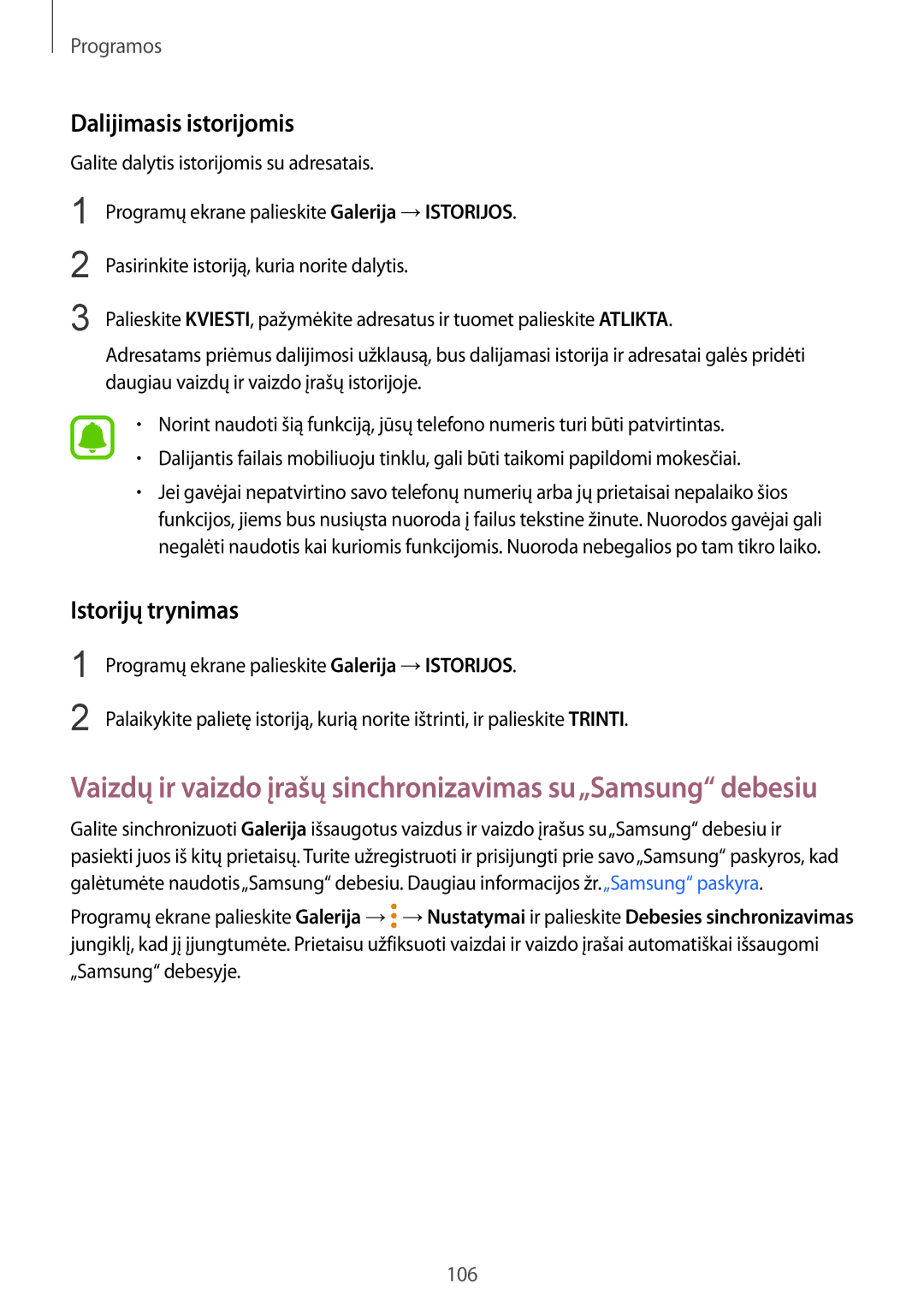 Samsung SM-G928FZDESEB, SM-G928FZKASEB, SM-G928FZDASEB, SM-G928FZKESEB manual Dalijimasis istorijomis, Istorijų trynimas 