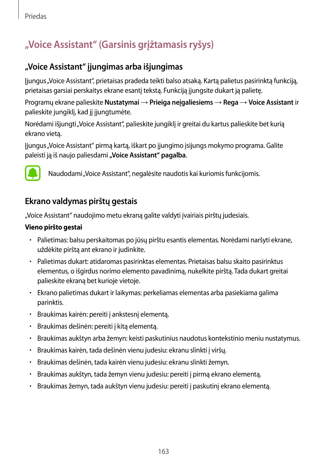 Samsung SM-G928FZDASEB manual „Voice Assistant Garsinis grįžtamasis ryšys, „Voice Assistant įjungimas arba išjungimas 