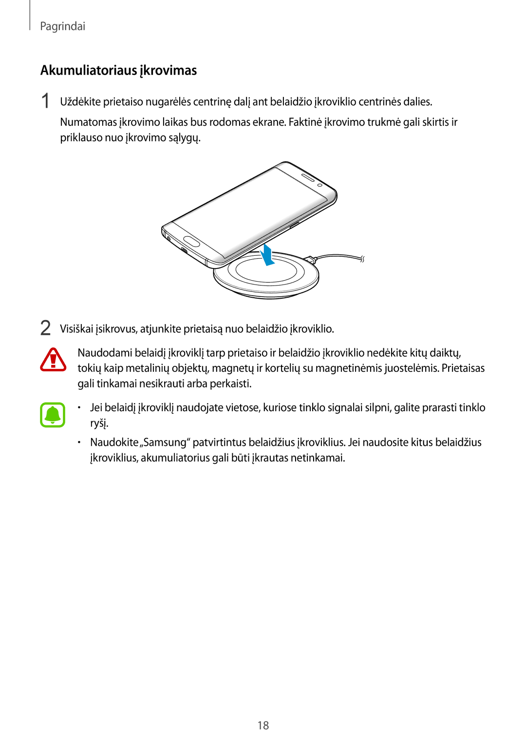 Samsung SM-G928FZKASEB, SM-G928FZDASEB, SM-G928FZKESEB, SM-G928FZSASEB, SM-G928FZDESEB manual Akumuliatoriaus įkrovimas 